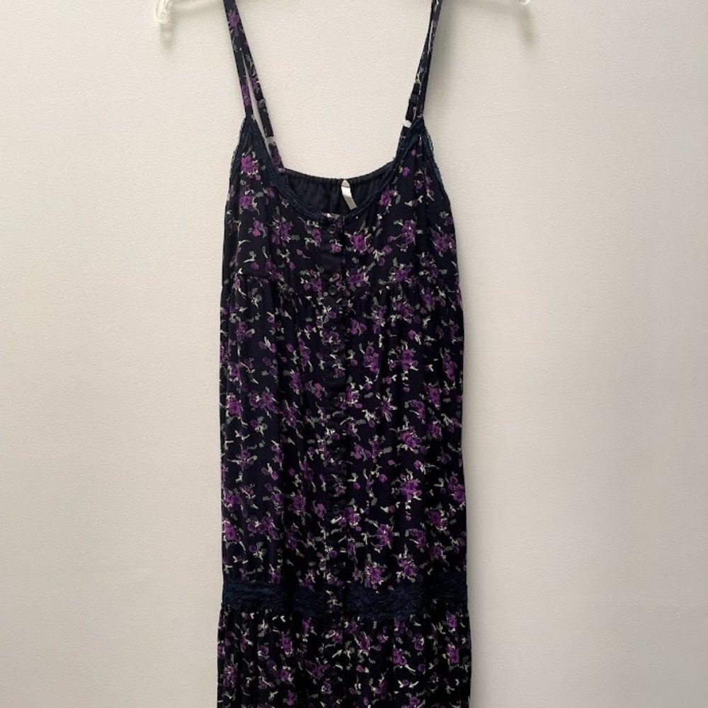 Purple and Black Floral Tank Dress